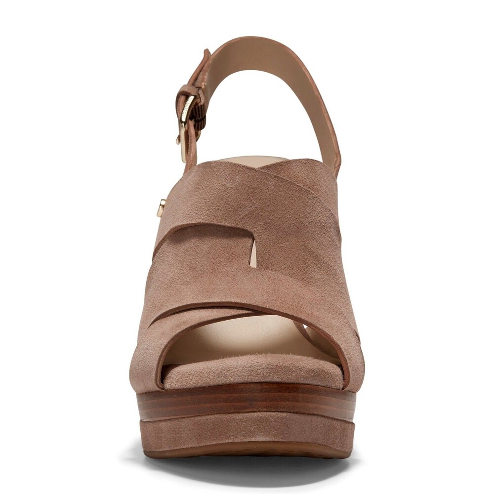 Cole Haan Laci Suede Platform Slingback Wedge Sandal Stone Taupe NIB Size 9 9.5 - Picture 6 of 15